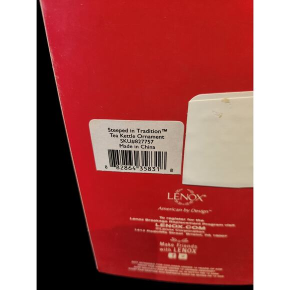 Lenox Holiday Tea Kettle Ornaments Set of 2 Holly Ribbon Gold Trim w/ Boxes - Picture 8 of 9